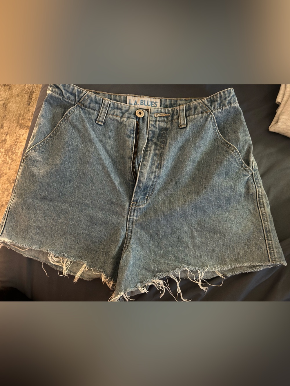 L.A. Blues Light Blue Frayed Hem Denim Cutoff Shorts